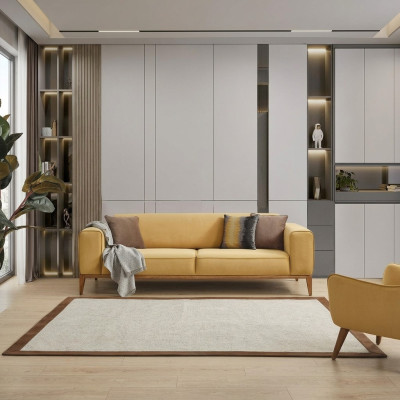 Dreisitzer Sofa 3 Sitzer Sofas Stoff Gelb Wohnzimmer Luxus Modern Sitz