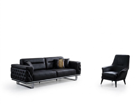 Sofagarnitur Komplette Sofa 41 Sitz Sessel Kunstleder Schwarz Set 2tlg