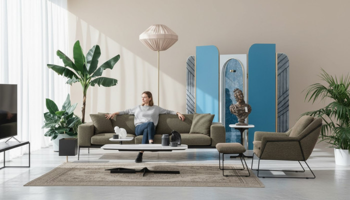 Moderne Sofagarnitur Dreisitzer Sessel Sofa Couch Stoffmöbel Gruppe Set