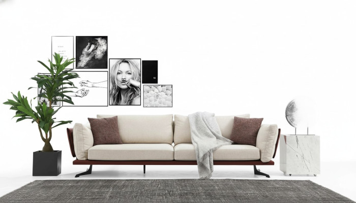Viersitzer Sofa 4 Sitzer Stoff Beige Modern Design Wohnzimmer Luxus