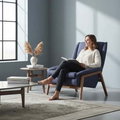Sessel Ohrensessel Sitzer Cocktailsessel Stoff Wohnzimmer Modern Blau