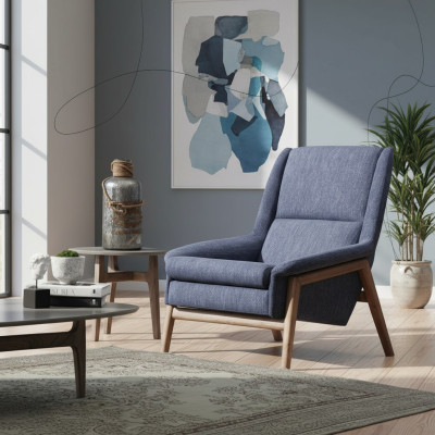 Sessel Ohrensessel Sitzer Cocktailsessel Stoff Wohnzimmer Modern Blau