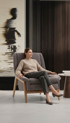 Ohrensessel Sessel Sitzer Cocktailsessel Stoff Wohnzimmer Modern Grau