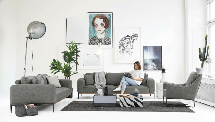Komplette Couchgarnitur Sofagarnitur Sofa 321 Sitzer Stoff Set Grau