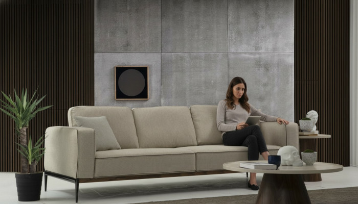 Sofa Zweisitzer 2 Sitzer Stoff Sofas Modern Design Wohnzimmer Beige