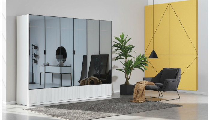 Kleiderschrank Schrank Holz Modern Weiß Spiegel Kleider Schlafzimmer