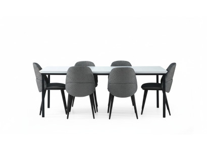 Esszimmer Gruppe Esstisch Stühle Tisch Holz Set 7tlg Grau Modern Set
