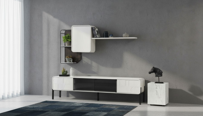 Wohnwand RTV Lowboard Regale Schrank TV Ständer Set Holz Modern Weiß