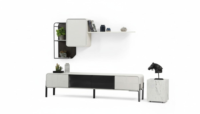 Wohnwand RTV Lowboard Regale Schrank TV Ständer Set Holz Modern Weiß
