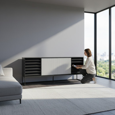 Sideboard Kommode Anrichte Holz Modern Schwarz Wohnzimmer Kommoden