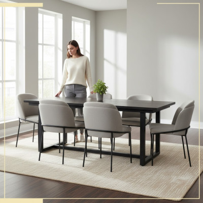 Essecke Essgruppe Esszimmer Esstisch Stühle 7tlg Holz Grau Set Neu
