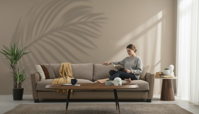 Sofa 4 Sitzer Viersitzer Modern Stoff Beige Sofas Design Wohnzimmer