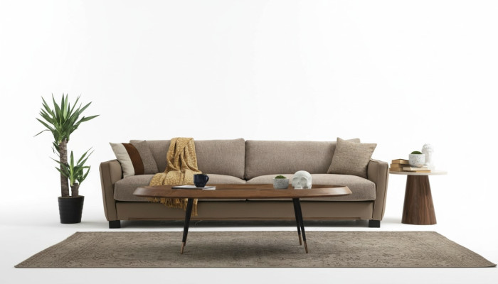 Sofa 4 Sitzer Viersitzer Modern Stoff Beige Sofas Design Wohnzimmer