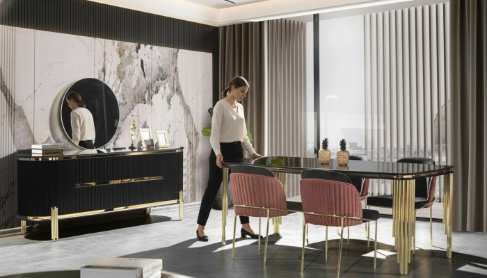 Moderne Esszimmermöbel Essgruppe Esstisch Stühle Schwarz Edelstahlmöbel