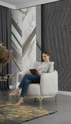 Luxus Sessel Weißer Einsitzer Wohnzimmermöbel Polyester Edelstahlmöbel