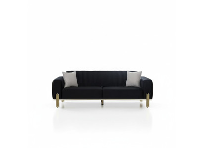 Moderner Schwarzer Dreisitzer mit Edelstahl Polster Couch Sofas Design