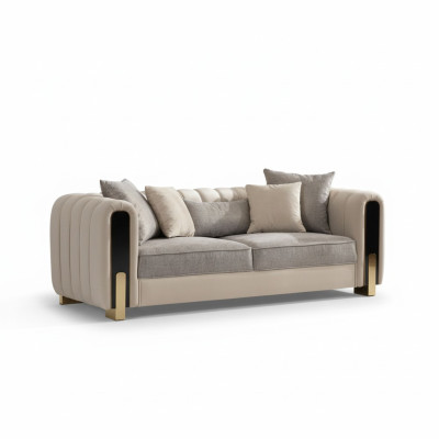 Weißer Dreisitzer Luxus Couch Modernes Edelstahl Design Wohnzimmermöbel
