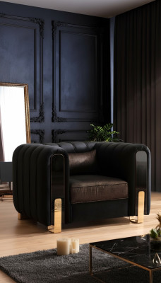 Schwarzer Sessel Ohrensessel Luxus Design Wohnzimmer Einsitzer Modern
