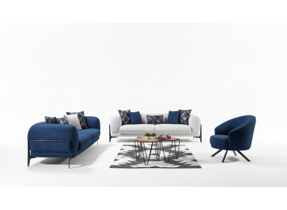 Moderne Couchgarnitur Luxus Sofas Dreisitzer Sessel Blau Polstermöbel 3tlg