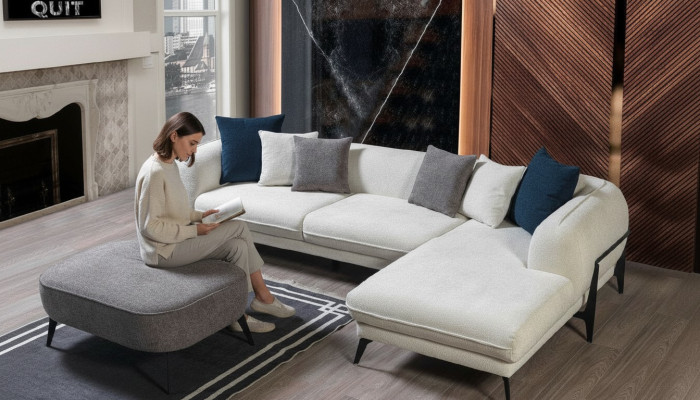 Weißes Ecksofa L-Form Couch Wohnzimmer Couchen Sofas Moderne Sofas