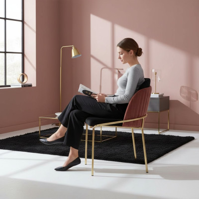 Esszimmerstuhl Stuhl Küchenstuhl Lehnstuhl Luxus Rosa Schwarz Modern