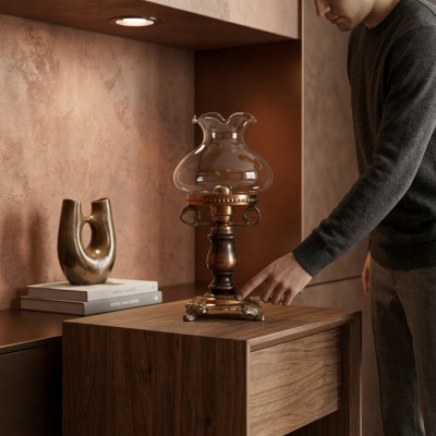 Tischlampe Tischleuchte Lampe Leuchten Luxus Braun Lampen Tisch Glas