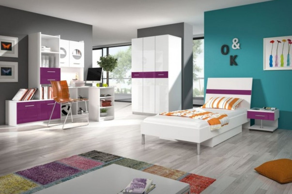 Lila Schlafzimmer Jugendzimmer Set Modern Kleiderschrank Tisch 5tlg.