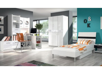 Weißes Kinderzimmer Set Schrank Kommode Tisch Holz Hochglanz 5tlg.