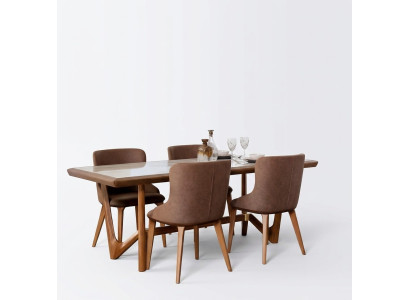 Luxus Set Esszimmer Esstisch Stuhl Tisch Tische Stühle Holz Design 5 tlg Neu