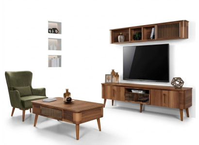 rtv tv Sideboard Leder Holz Tisch Fernseh Schrank Tisch Design Low 2tlg. Set Neu