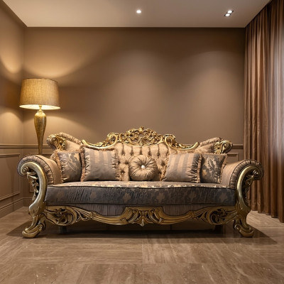 Chesterfield Barock Dreisitzer Couch Möbel Sofa Couchen Stoff Gold