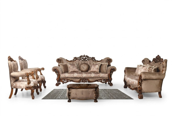 Klassische Wohnzimmer Sofagarnitur Polster Set Samt 5tlg. Couch Sofa