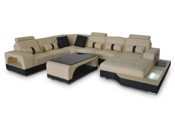 Leder Sofa Moderne Couch Design Wohnlandschaft + Tisch Eck Couchen Sitz mit USB