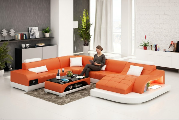 Ledersofa Couch Wohnlandschaft Ecksofa Eck Garnitur Design Modern Sofa USB Neu