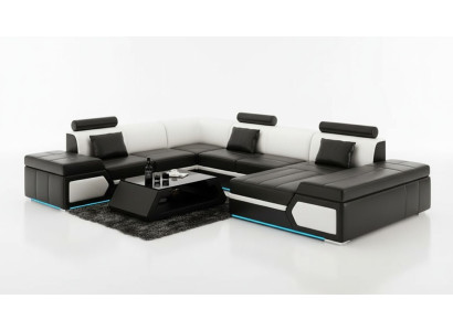 Ledersofa Sofa Couch Wohnlandschaft Ecksofa Garnitur Design Modern Schwarz +USB