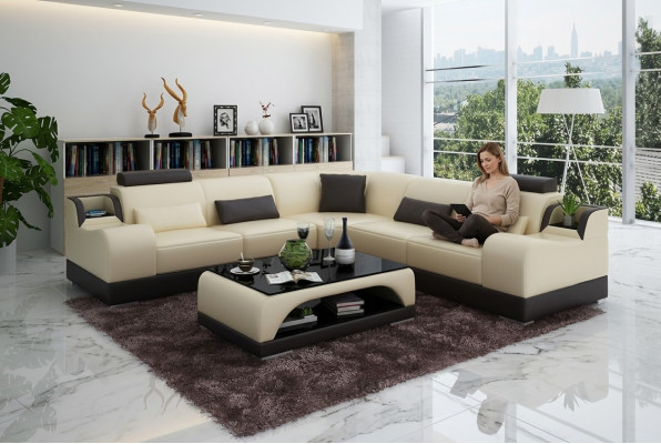 Ecksofa L-Form Wohnlandschaft Designer Sofa Couch Polster Sitz Garnitur Leder