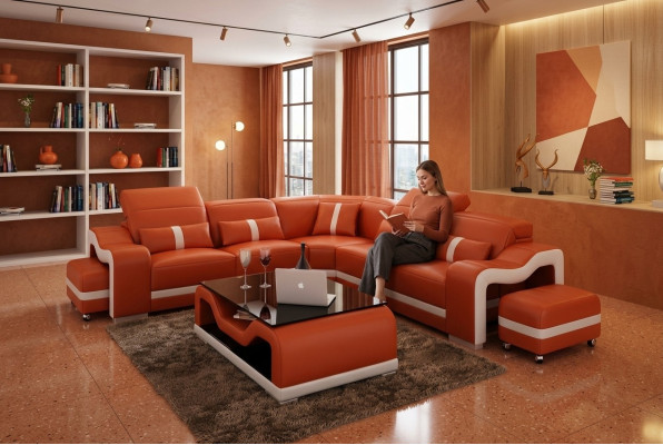 Desing Ecksofa Sofa Couch Leder Eck L Form Wohnlandschaft Polster Eckgarnitur