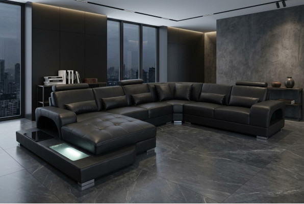 Design Leder Polster Sitz Ecke Zimmer Sofa Eck Sofas mit USB Designer Wohn LED