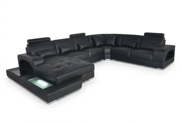 Design Leder Polster Sitz Ecke Zimmer Sofa Eck Sofas mit USB Designer Wohn LED