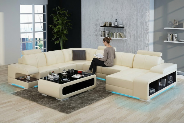 Ledersofa Couch Wohnlandschaft Ecksofa Garnitur Design Modern Neu Sofa mit USB