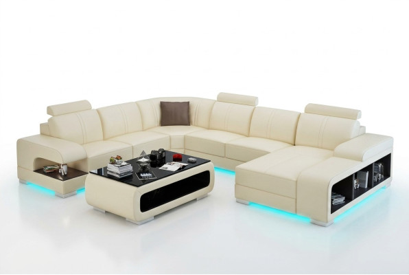 Ledersofa Couch Wohnlandschaft Ecksofa Garnitur Design Modern Neu Sofa mit USB