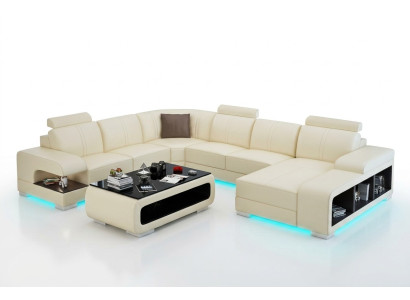 Ledersofa Couch Wohnlandschaft Ecksofa Garnitur Design Modern Neu Sofa mit USB