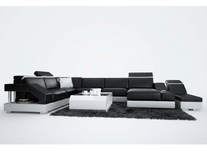 Ledersofa Sofa Couch Wohnlandschaft Ecksofa Garnitur Design Modern Sofa mit USB