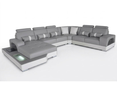 Leder Eck Sofa Wohnlandschaft Garnitur Design Modern Couch Sofas mit USB LED Neu