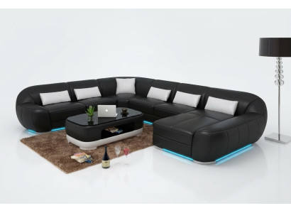 Design Leder Eck Sofa Moderne Garnitur Couch Ecke Neu Wohnlandschaft Grau USB