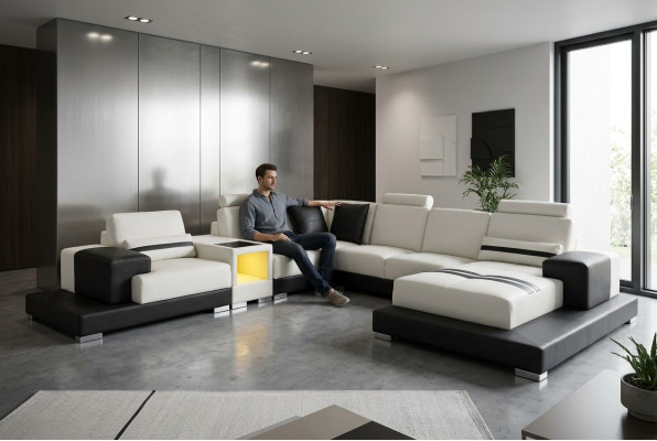 Ledersofa Couch Wohnlandschaft Eck Garnitur Design Modern Sofa U-Form USB