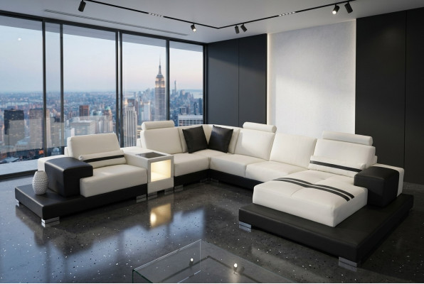 Ledersofa Couch Wohnlandschaft Eck Garnitur Design Modern Sofa U-Form USB