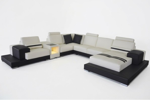 Ledersofa Couch Wohnlandschaft Eck Garnitur Design Modern Sofa U-Form USB