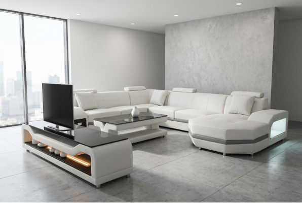 Leder Ecksofa Eckgarnitur Eckcouch Sofa Couch Wohnlandschaft Polster Tisch USB