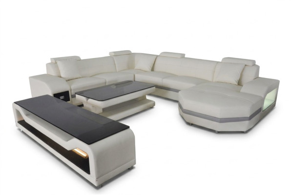 Leder Ecksofa Eckgarnitur Eckcouch Sofa Couch Wohnlandschaft Polster Tisch USB